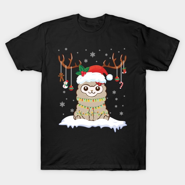 Llama Reindeer Santa Noel Costume Dancing On Snow Merry Xmas T-Shirt by bakhanh123